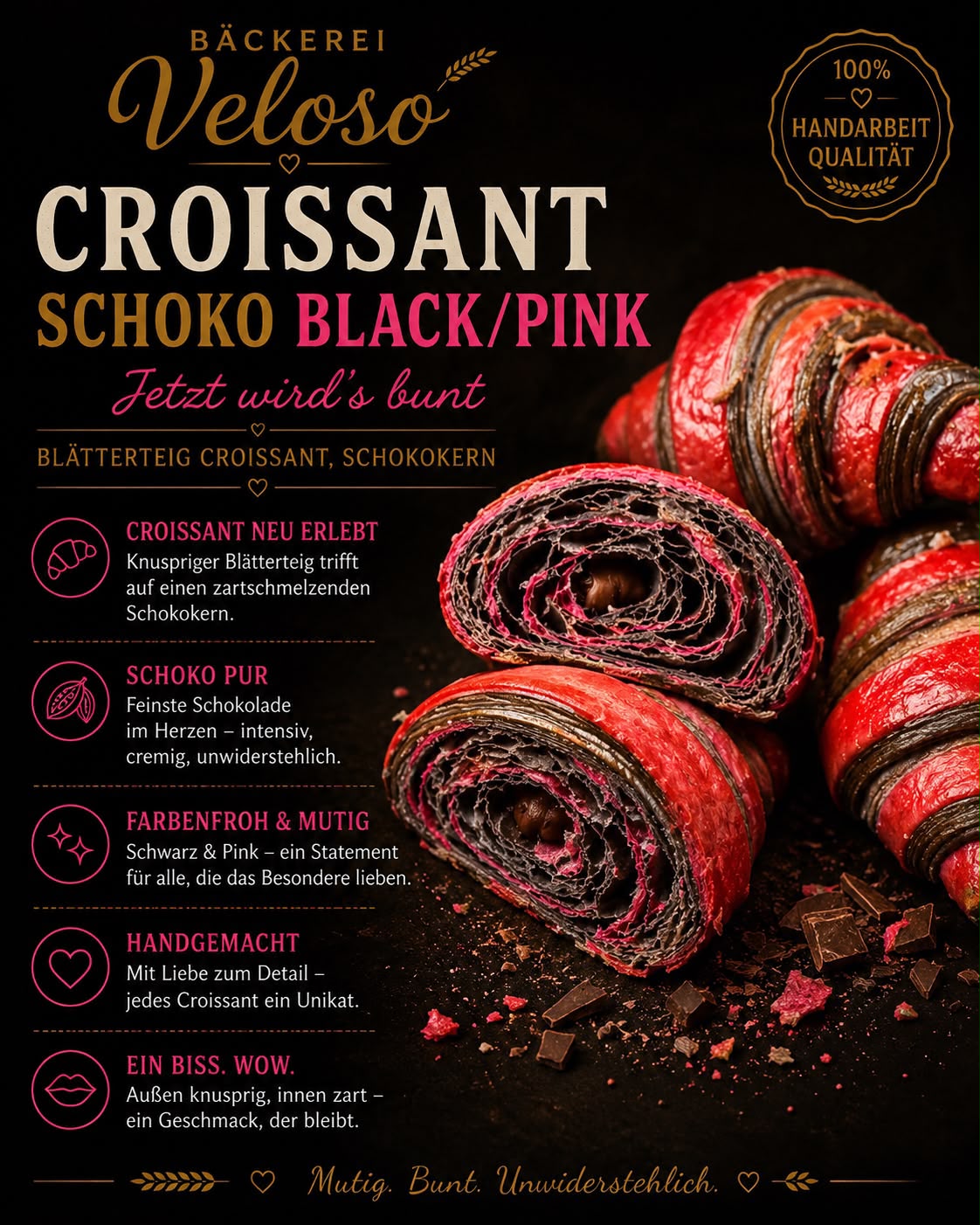 Croissant Schoko Black/Pink von Bäckerei Veloso
