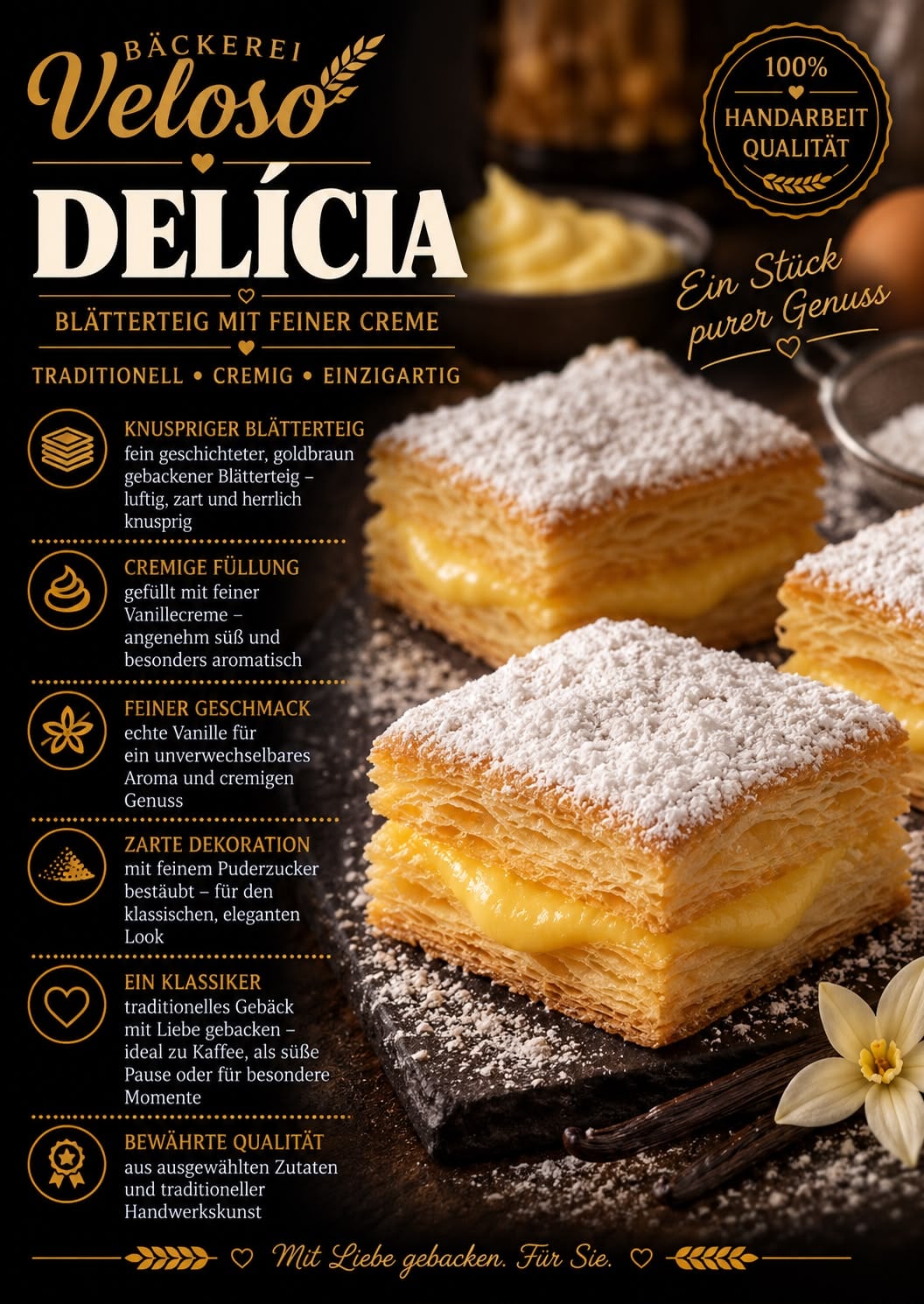 Delícia mit Vanillecreme von Bäckerei Veloso