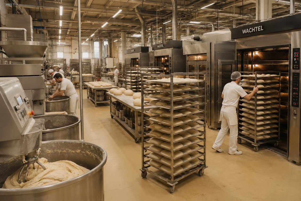 Großbäckerei mit Mitarbeitern und Wachtel-Öfen