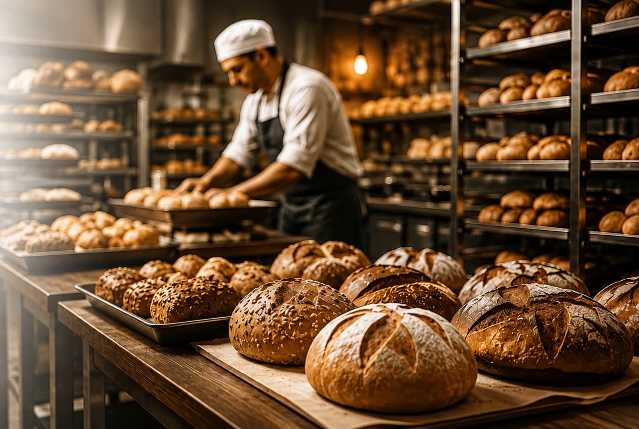 Bäckermeister bei der Arbeit in der Backstube – Bäckerei Veloso
