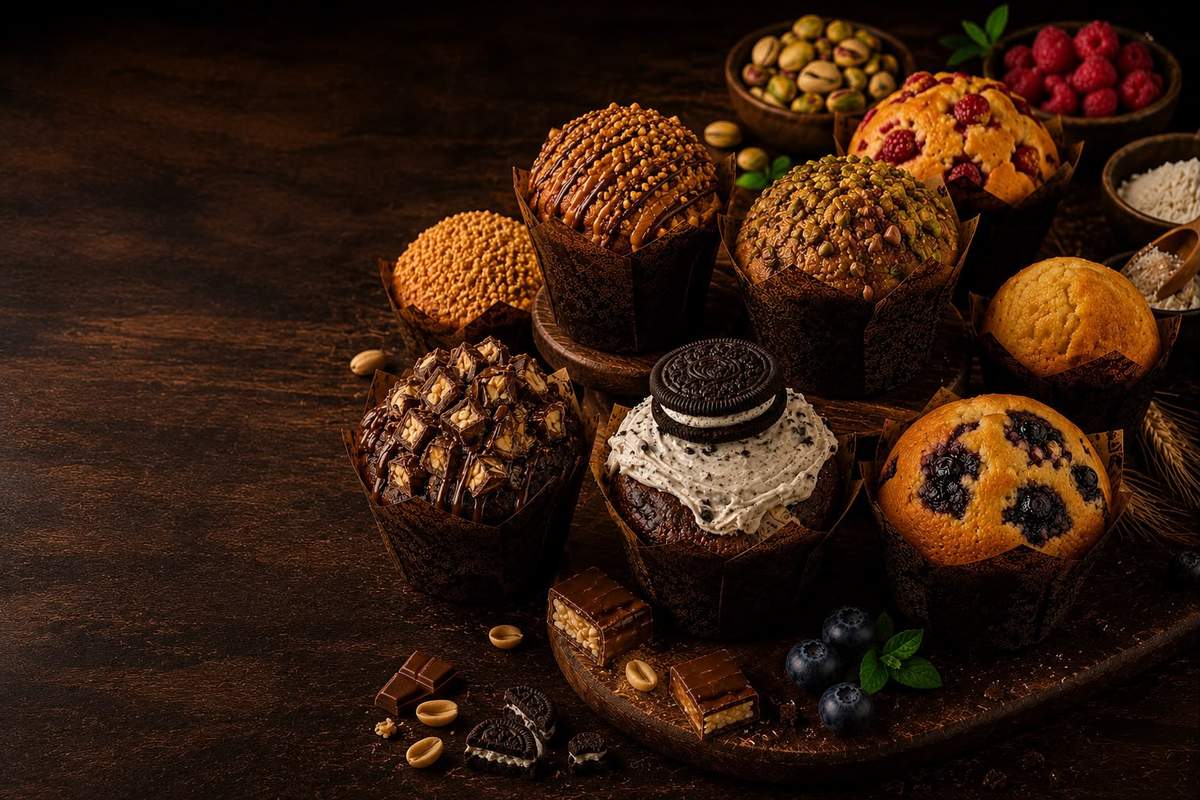 Verschiedene Muffin-Sorten der Bäckerei Veloso