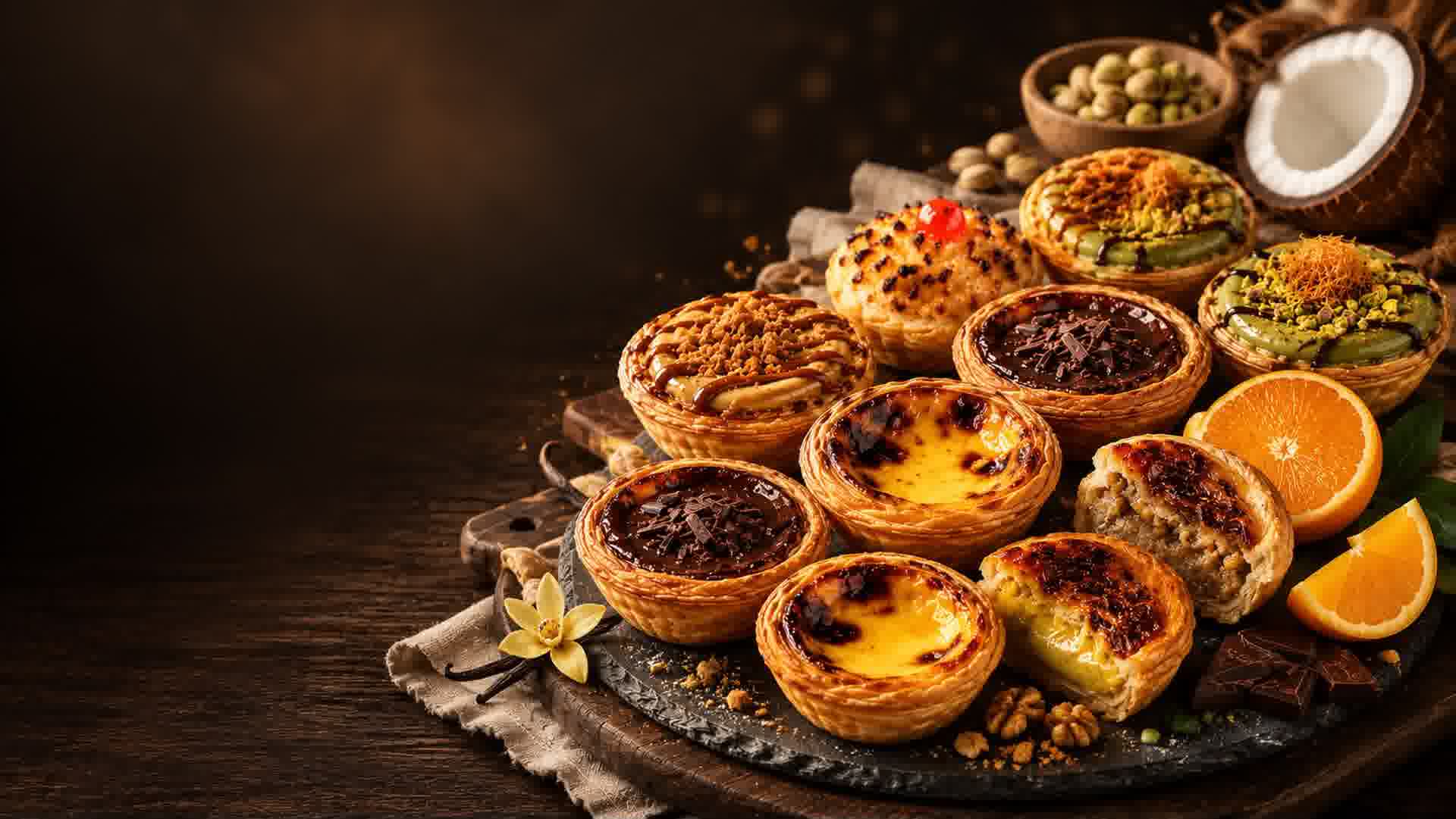 Verschiedene Natas-Sorten und Gebäck der Bäckerei Veloso