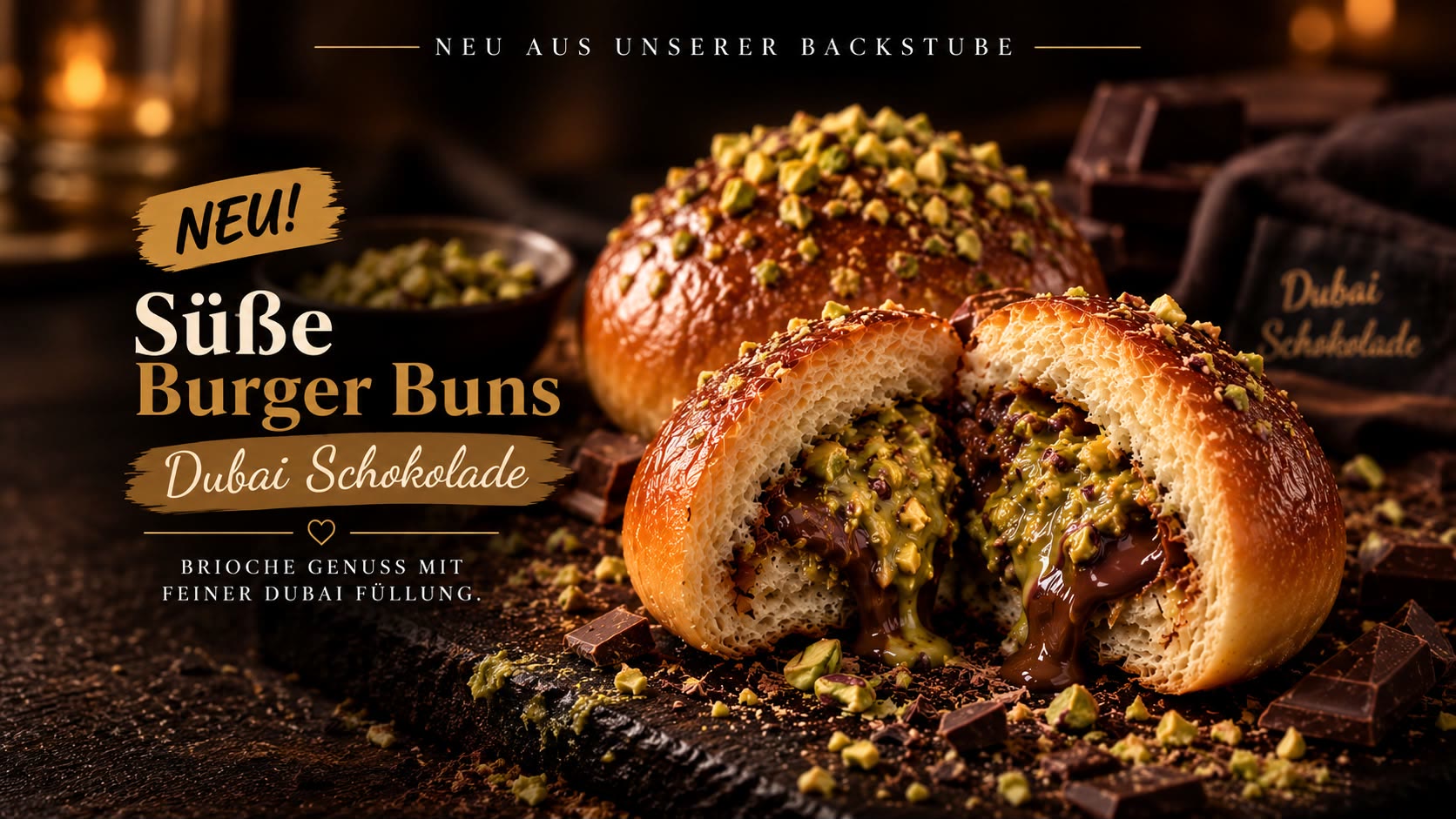 Süßer Burger Bun Dubai Schokolade