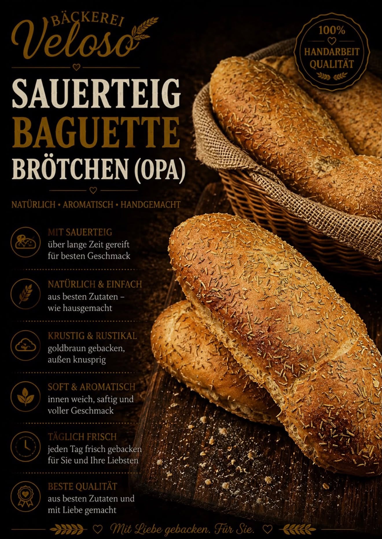 Sauerteig Baguette Brötchen (Opa) von Bäckerei Veloso