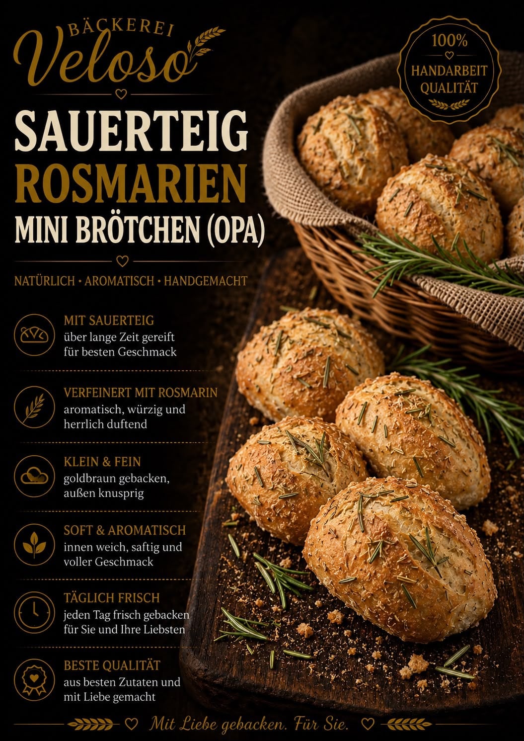 Sauerteig Rosmarin Mini Brötchen (Opa) von Bäckerei Veloso