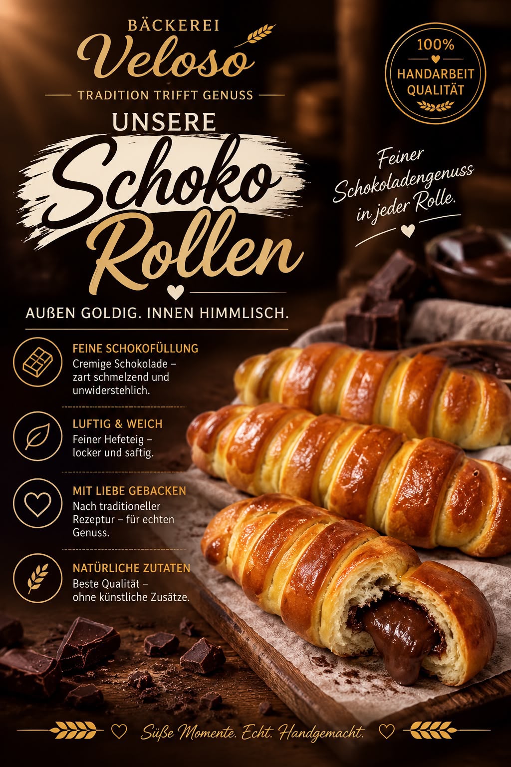 Schokorollen mit Schokoladenfüllung von Bäckerei Veloso